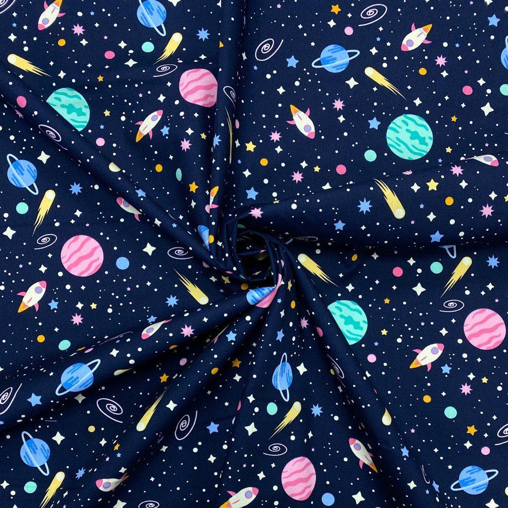 Outer Space Rose & Hubble Cotton Poplin Fabric