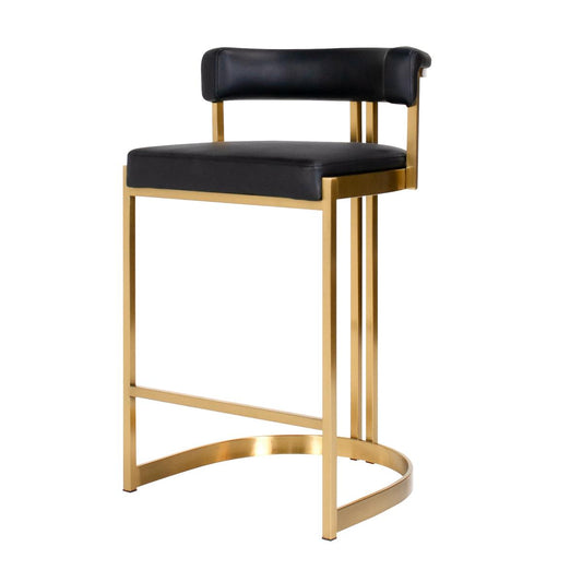 Ballantine Counter Stool in Black Leather Brass