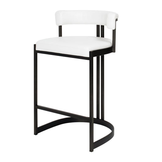 Ballantine Counter Stool in Matte Black White Leather