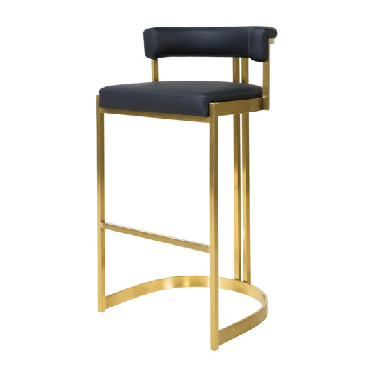 Ballantine Bar Stool in Black Leather Brass