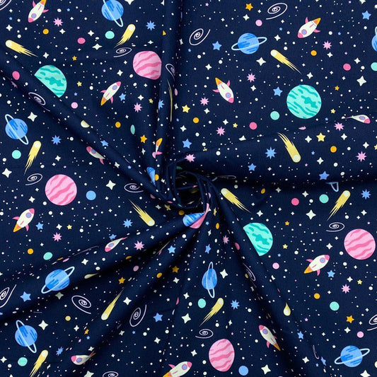 Outer Space Rose & Hubble Cotton Poplin Fabric