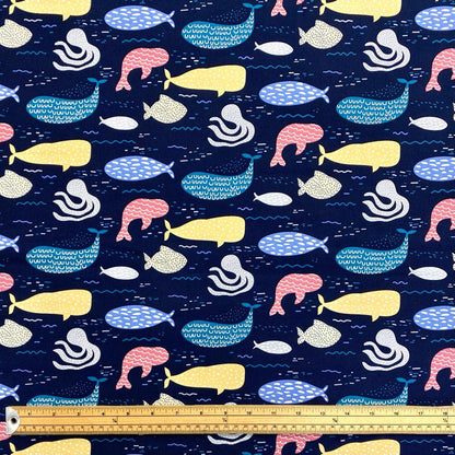 Ocean Animal Outline Rose & Hubble Cotton Poplin Fabric