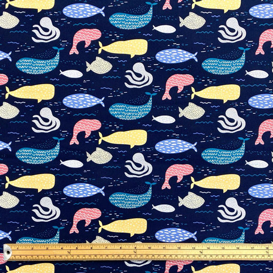 Ocean Animal Outline Rose & Hubble Cotton Poplin Fabric